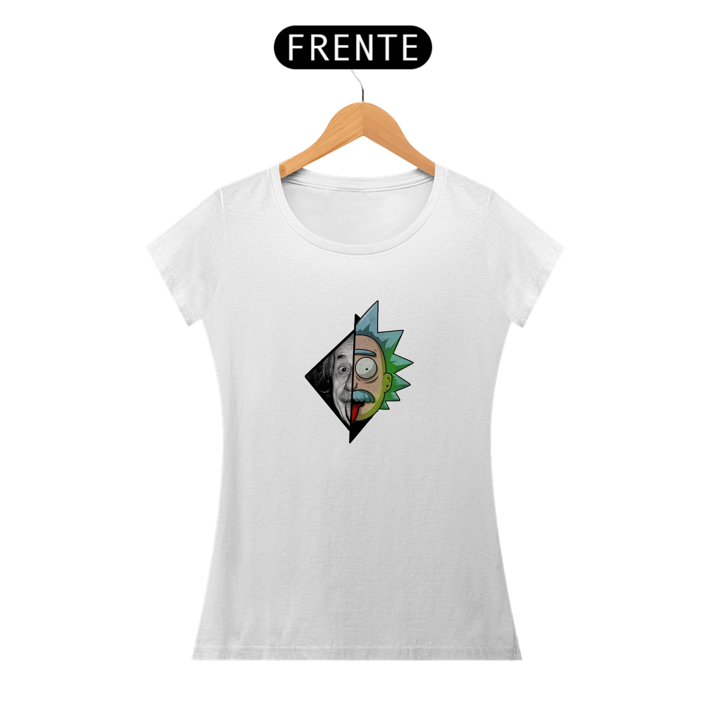 “Camiseta Feminina Rick&Morty Versão alternativa Rick&Einstein”